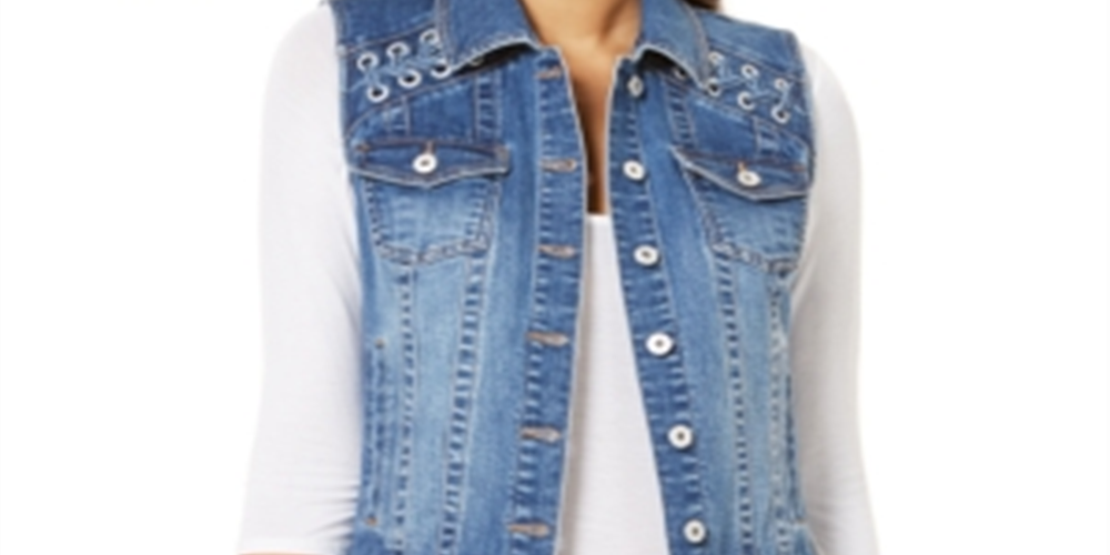 INC International Concepts Women's Lace up Denim Vest Blue Size X-Large