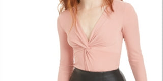 Bar III Women's Twisted Thong Bodysuit Pink Size 2XS