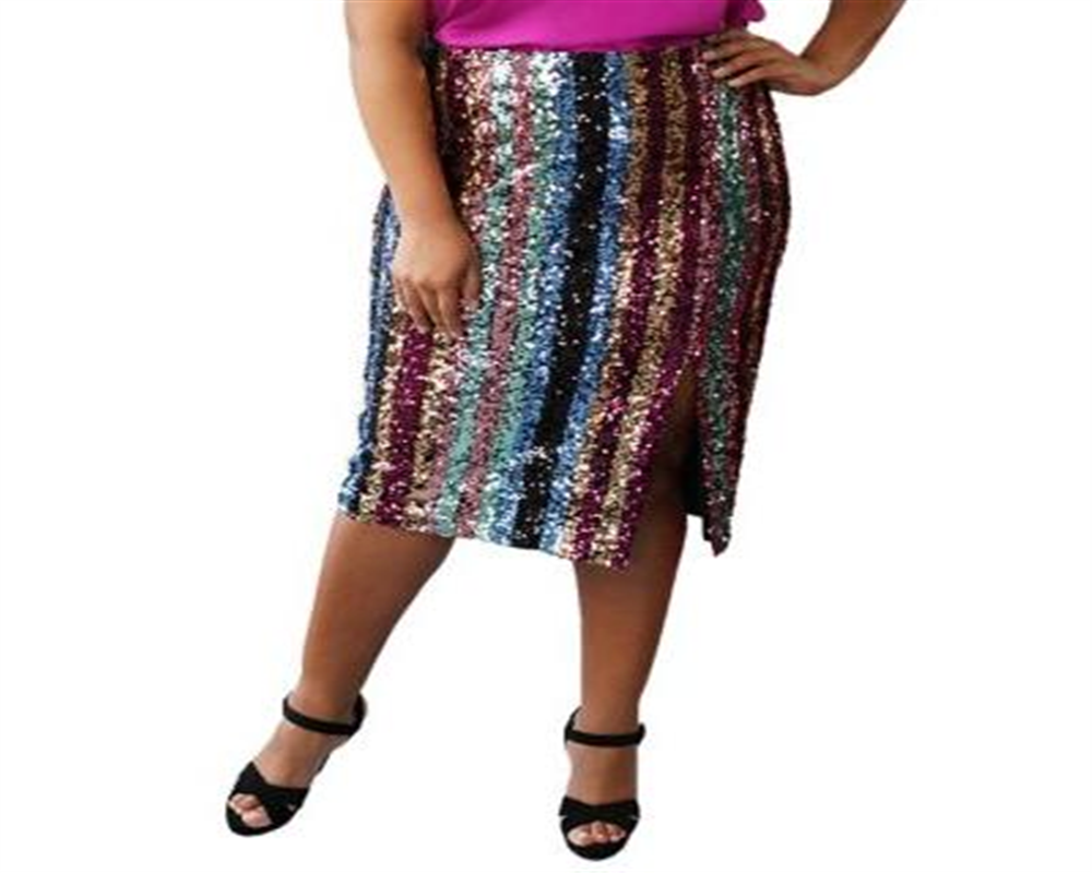 Maree Pour Toi Women's Plus Striped Sequined Skirt Black Size 18