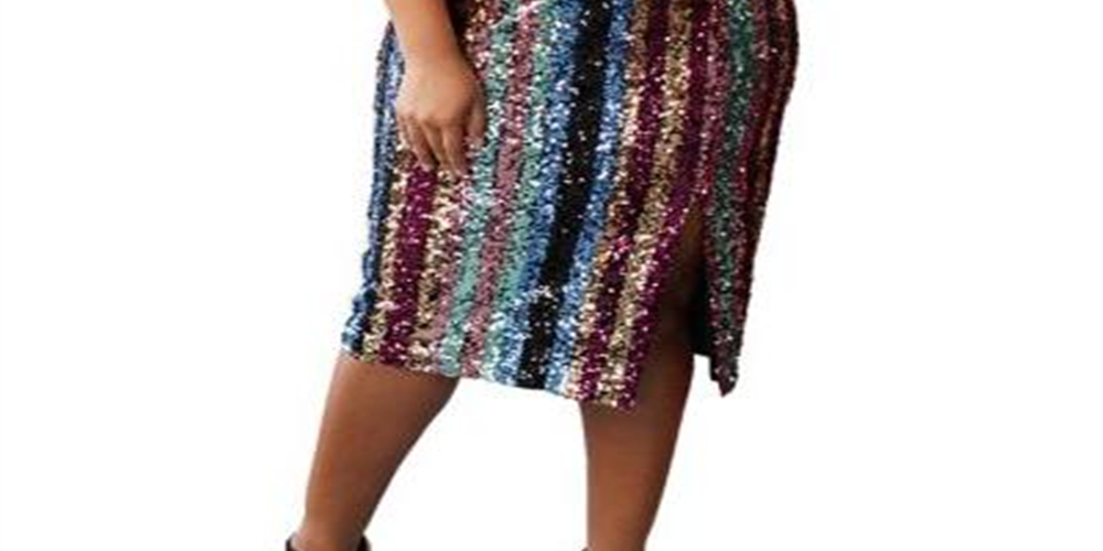 Maree Pour Toi Women's Plus Striped Sequined Skirt Black Size 18