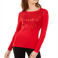 IINC International Concepts Women's Solid Long Sleeve Jewel Neck Blouse Top Red Size X-Small