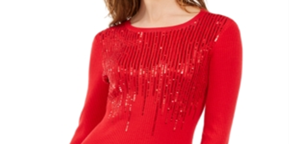 IINC International Concepts Women's Solid Long Sleeve Jewel Neck Blouse Top Red Size X-Small