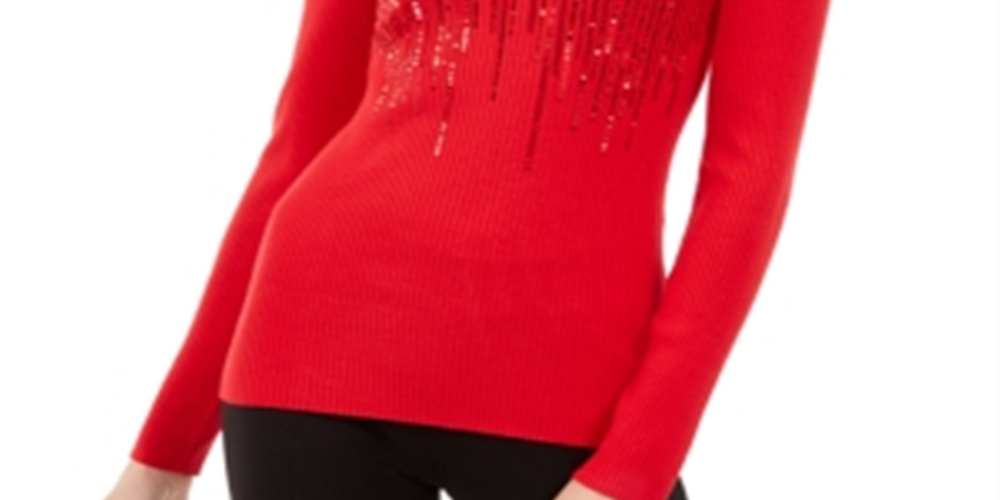 IINC International Concepts Women's Solid Long Sleeve Jewel Neck Blouse Top Red Size X-Small