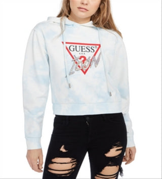 Guess Women's Dye Embellished Icon Sweatshirt Tie Blue Size Medium