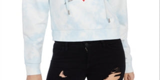 Guess Women's Dye Embellished Icon Sweatshirt Tie Blue Size Medium