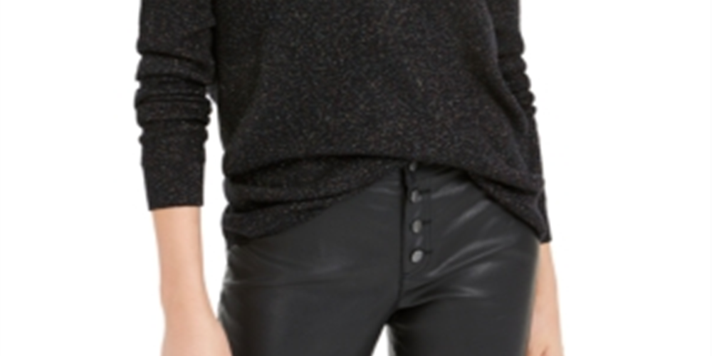 Bar III Women's Glitter Wear-2 Ways Sweater Black Size X-Large
