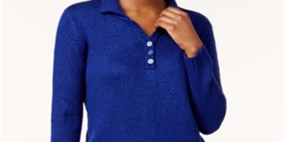 Karen Scott Women's Marled Button Sweater Havana Blue Marl Size  XXL