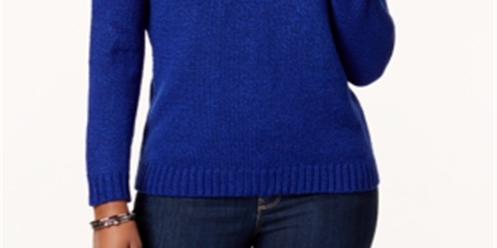 Karen Scott Women's Marled Button Sweater Havana Blue Marl Size  XXL
