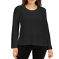 Style & Co Women's Textured Knitted Printed Long Sleeve Scoop Neck T-Shirt Sweater Size Black Size Petite L