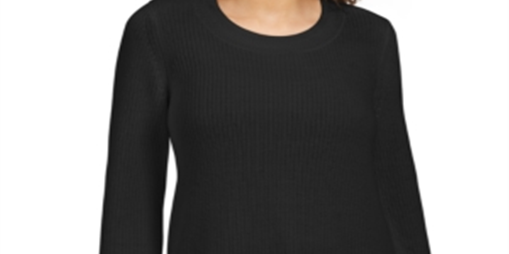 Style & Co Women's Textured Knitted Printed Long Sleeve Scoop Neck T-Shirt Sweater Size Black Size Petite L