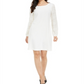 Alfani Women's Long Sleeve Scoop Neck Short Sheath Evening Dress White Size X-Large