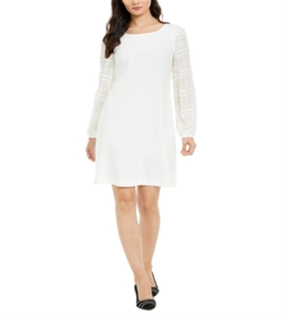 Alfani Women's Long Sleeve Scoop Neck Short Sheath Evening Dress White Size X-Large