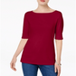 Karen Scott Women's Petite Elbow-Sleeve Top  Red Size Petite S