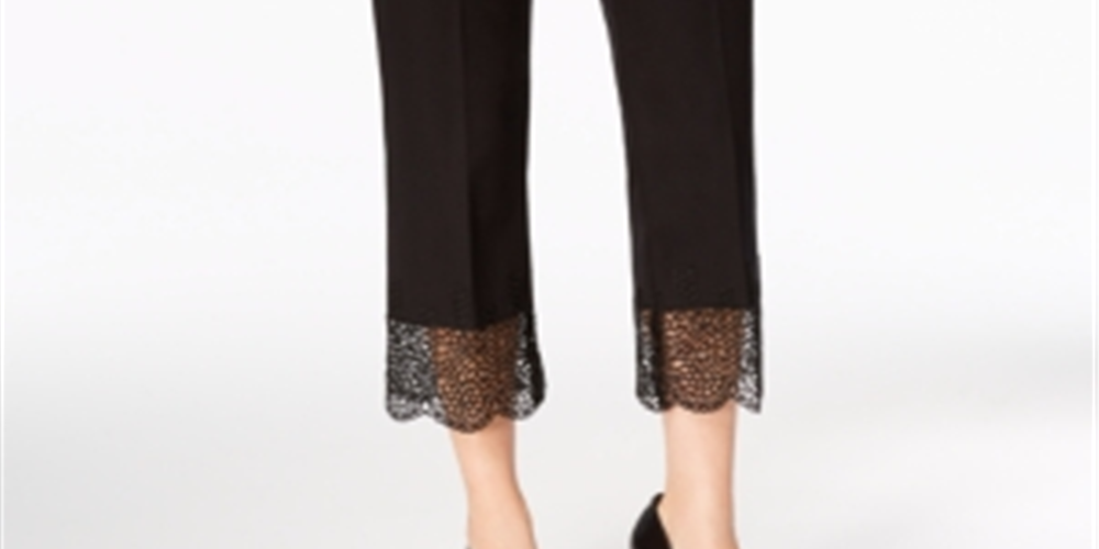 Alfani Women's Lace-Hem Ankle Pants Black Size 14 Petite