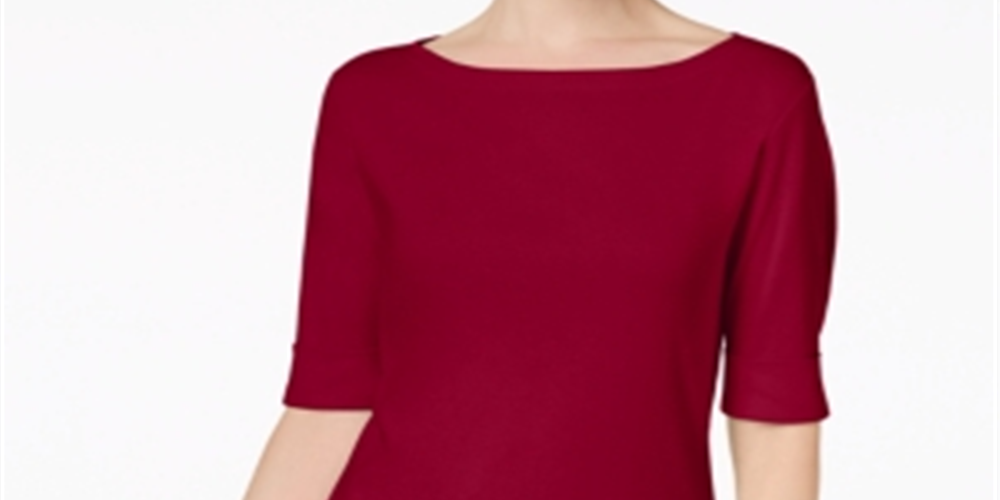 Karen Scott Women's Cuffed Sleeve Boat Neck T-Shirt Red Size Petite XL