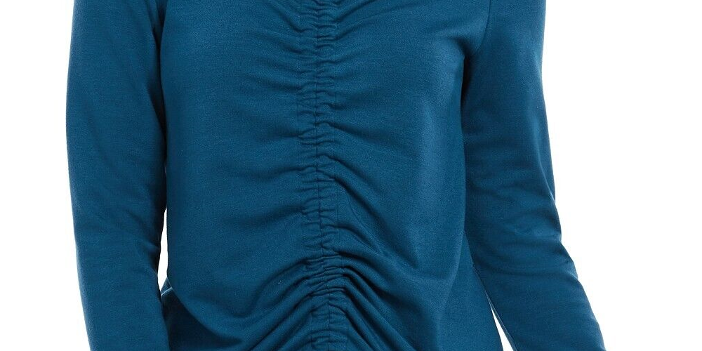 Ideology Women's Tie Ruched Long Sleeve V Neck Active Wear Top Blue Size Small