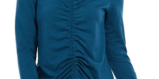 Ideology Women's Tie Ruched Long Sleeve V Neck Active Wear Top Blue Size Small