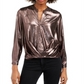 Current Air Women's V Neck Metallic Blouse Brown Size Medium