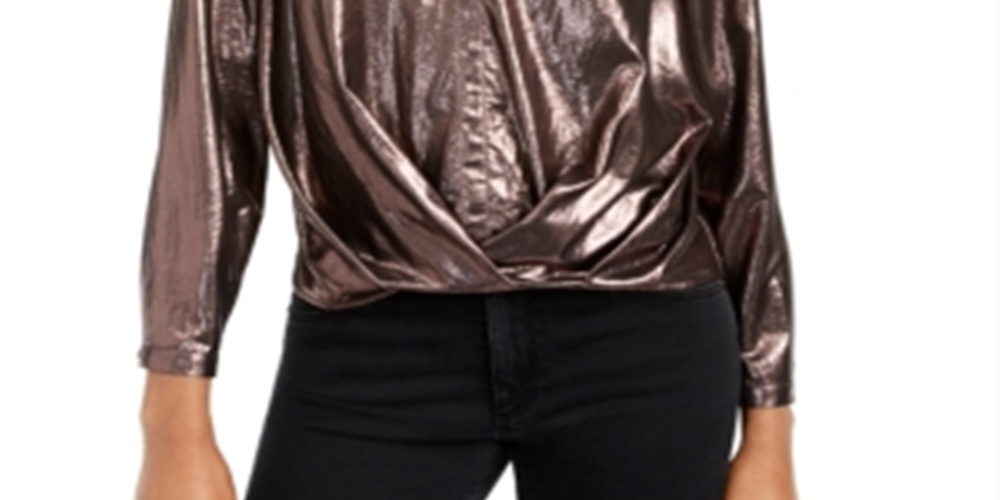 Current Air Women's V Neck Metallic Blouse Brown Size Medium