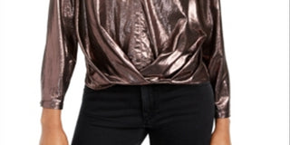 Current Air Women's V Neck Metallic Blouse Brown Size Medium