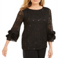JM Collection Women's Rose Lace Top Black Size Medium