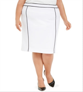 Calvin Klein Women's Plus Contrast Piping Pencil Skirt White Size 20W