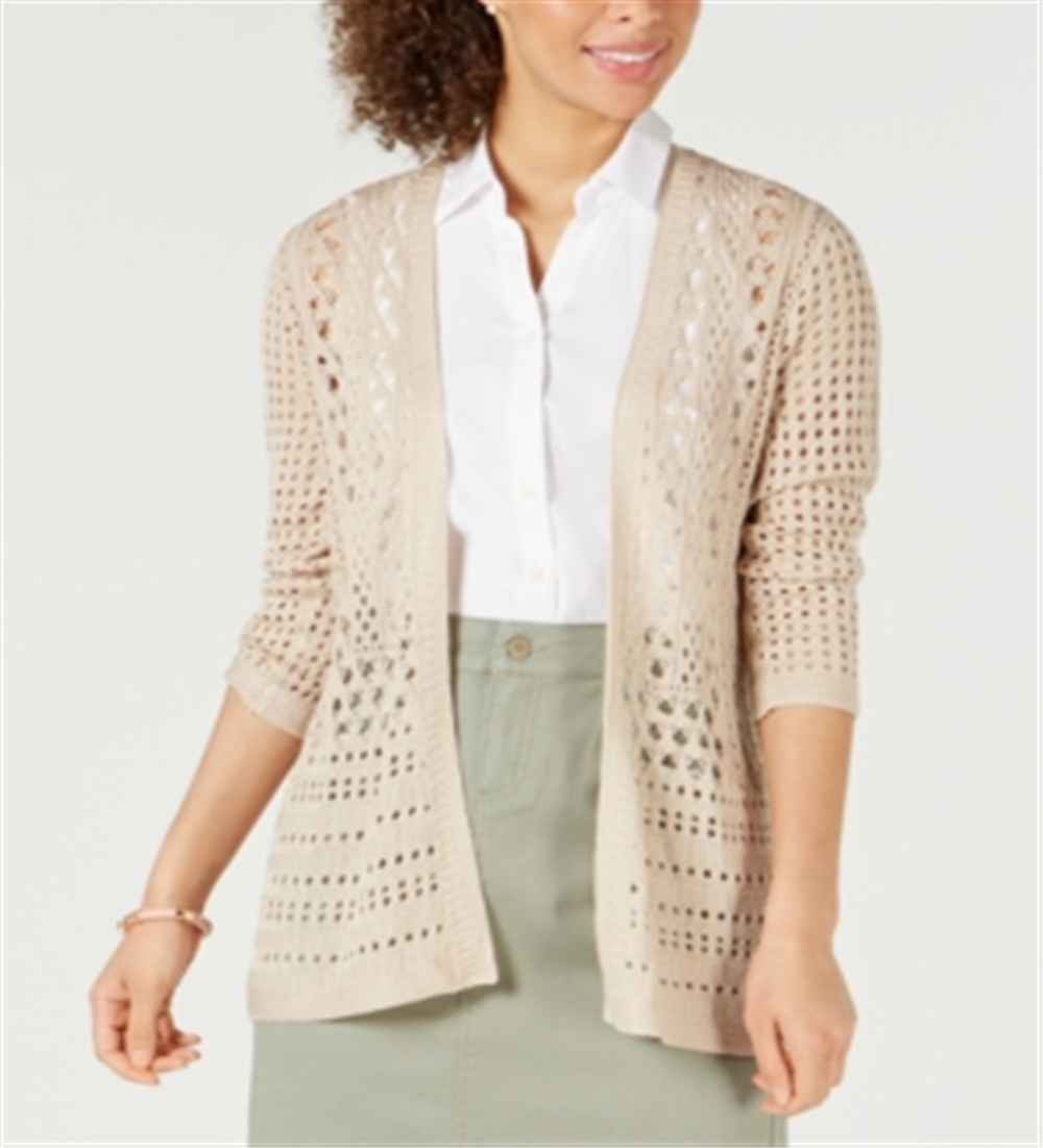 Charter Club Women's Open Stitch Cardigan Completer Sweater Brown Size Large