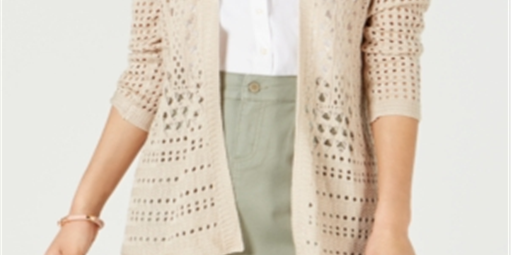 Charter Club Women's Open Stitch Cardigan Completer Sweater Brown Size Large
