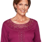 Alfred Dunner Women's Autumn Harvest Lace Trim Top Purple Size 3X