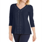JM Collection Women's Crochet Trimmed Laced Textured Top Blue Size XX-Large