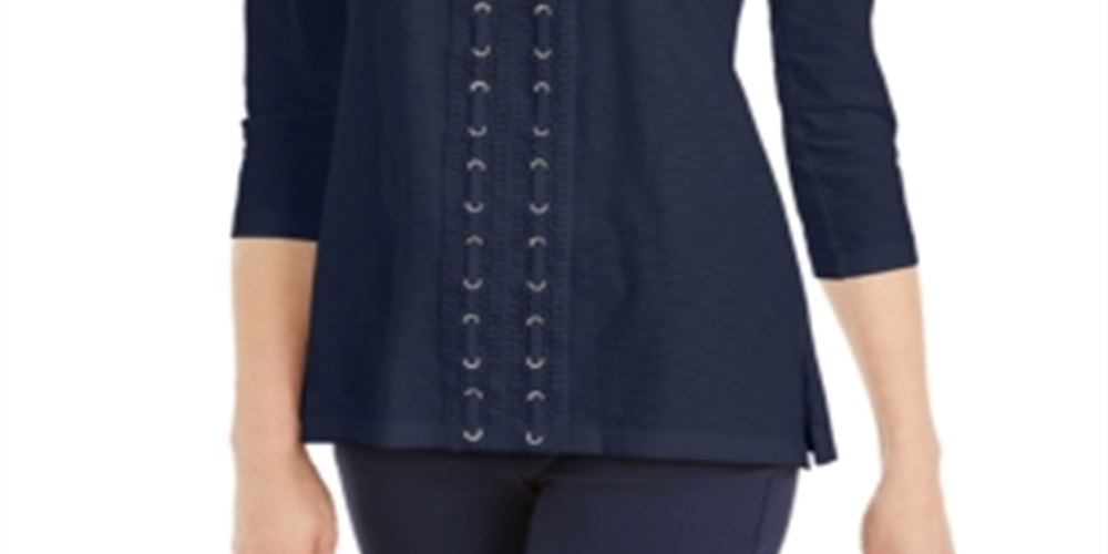 JM Collection Women's Crochet Trimmed Laced Textured Top Blue Size XX-Large