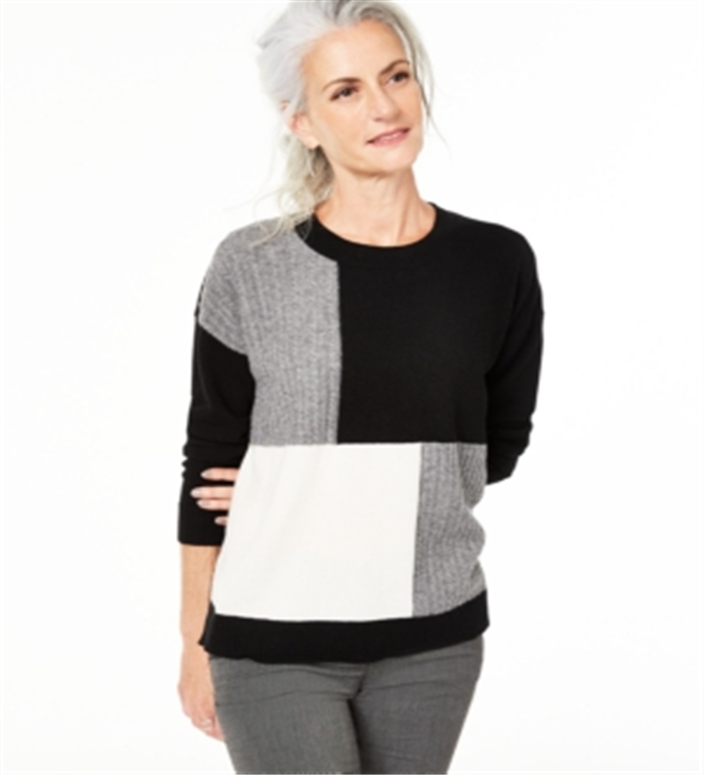 Charter Club Women's Colorblock Cashmere Sweater Black Size Large