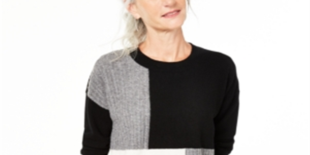 Charter Club Women's Colorblock Cashmere Sweater Black Size Large