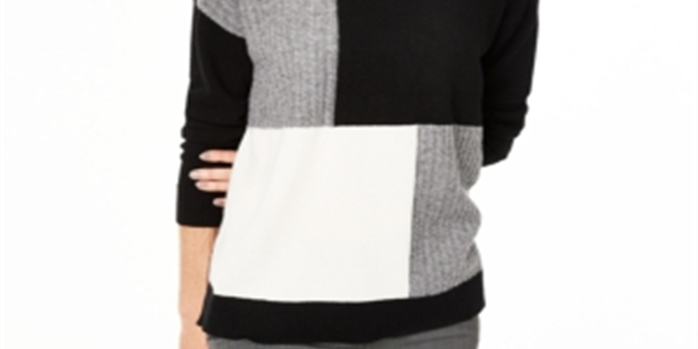 Charter Club Women's Colorblock Cashmere Sweater Black Size Large