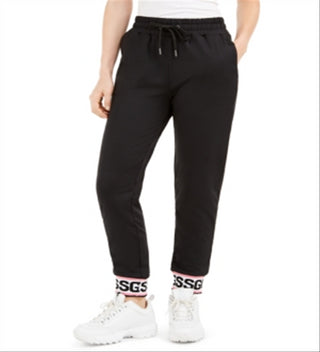 Guess Women's Nina Logo Hem Jogger Pants Black Size Large