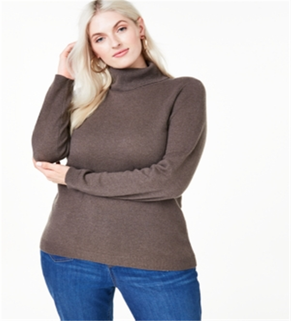Charter Club Women's Plus Cashmere Turtleneck Sweater Brown Size 1X