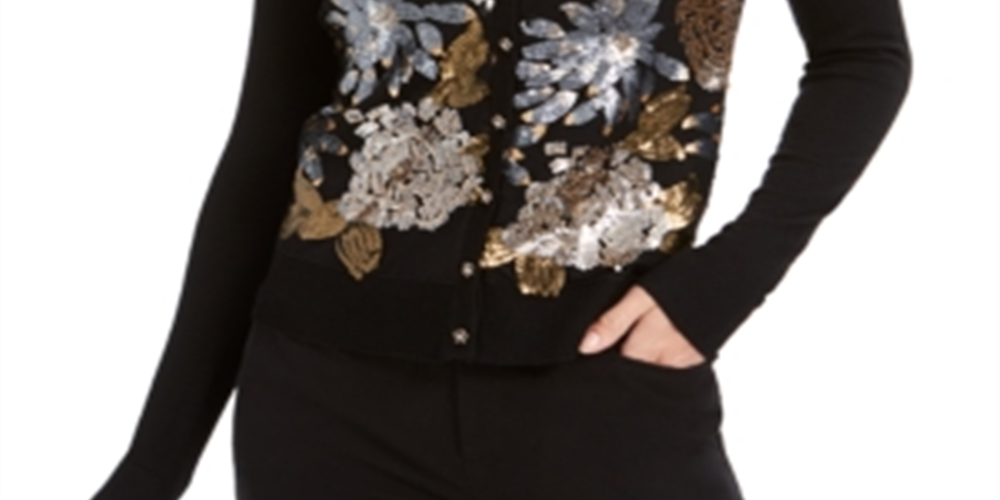 Charter Club Women's Sequined Cardigan Black Size Small
