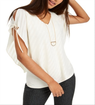 BCX Juniors' Tie-Sleeve Layered-Look Top White Size S