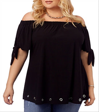 Belldini Women's Plus Short Sleeves Off the Shoulder Blouse Blue Size 3XL