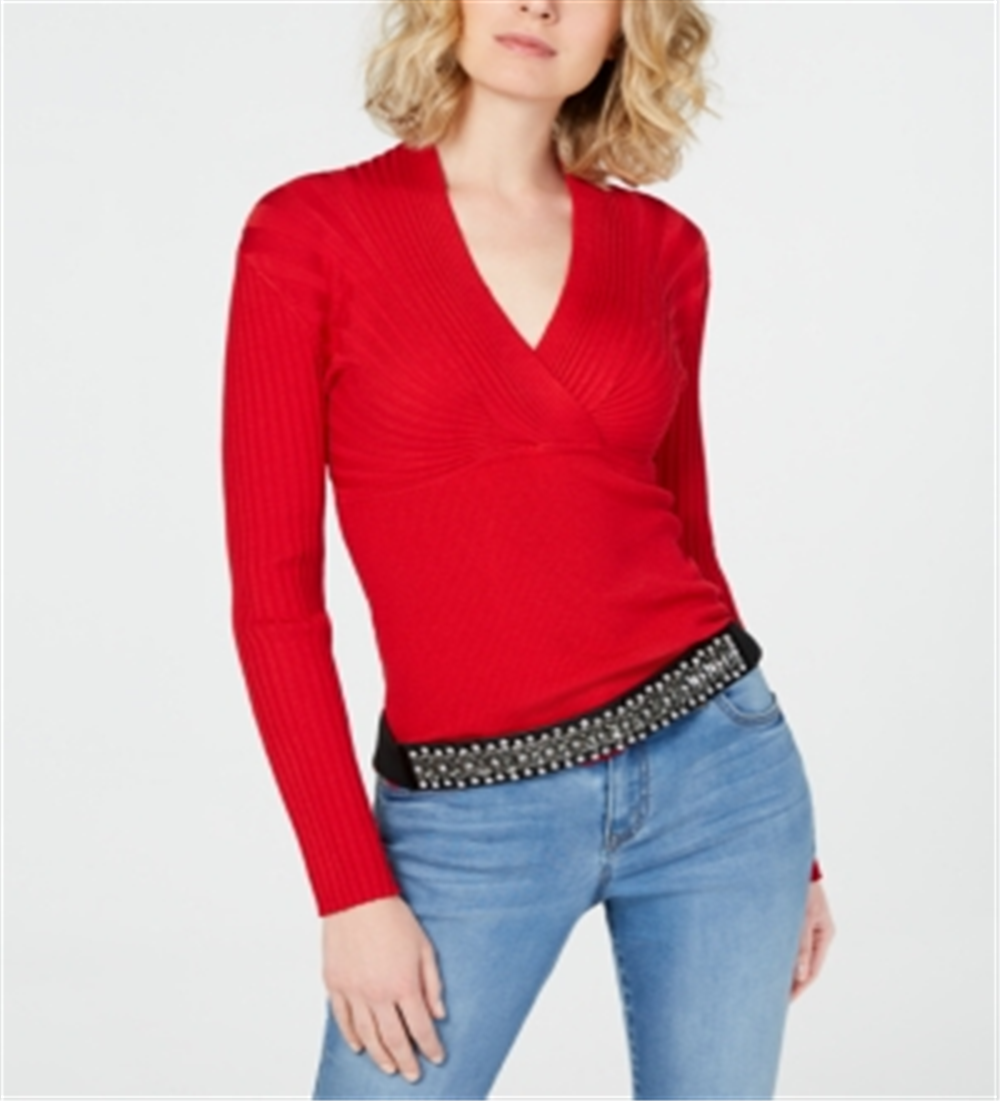 IINC International Concepts Women's Textured Long Sleeve V Neck Top Red Size XX-Large