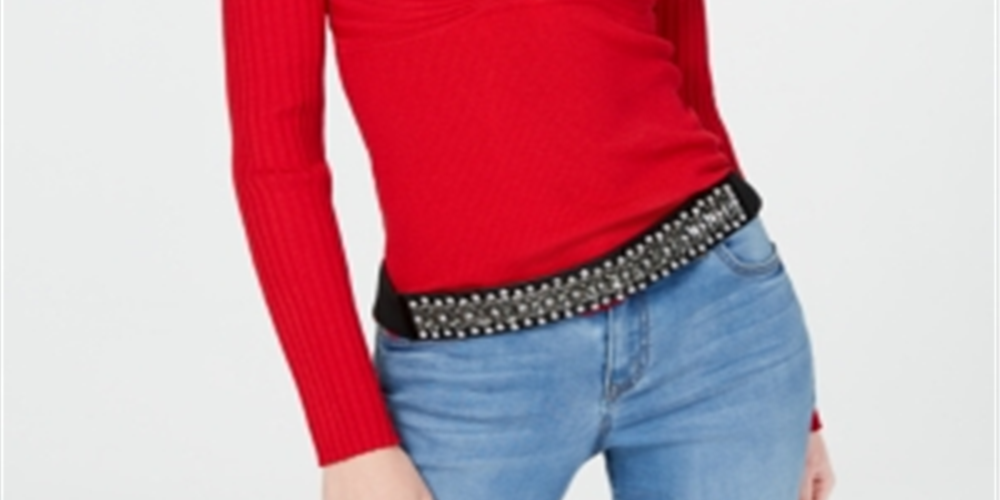 IINC International Concepts Women's Textured Long Sleeve V Neck Top Red Size XX-Large