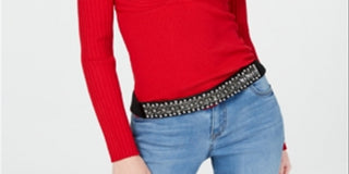 IINC International Concepts Women's Textured Long Sleeve V Neck Top Red Size XX-Large