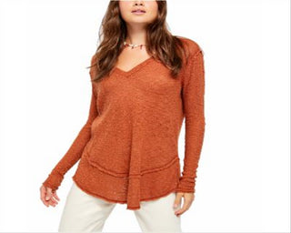 Free People Women's Ocean Air Hacci Top Brown Size X-Large