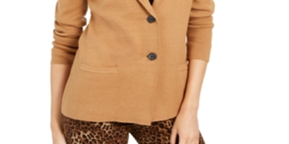 Charter Club Women's Textured Solid Blazer Wear to Work Jacket Brown Size Small