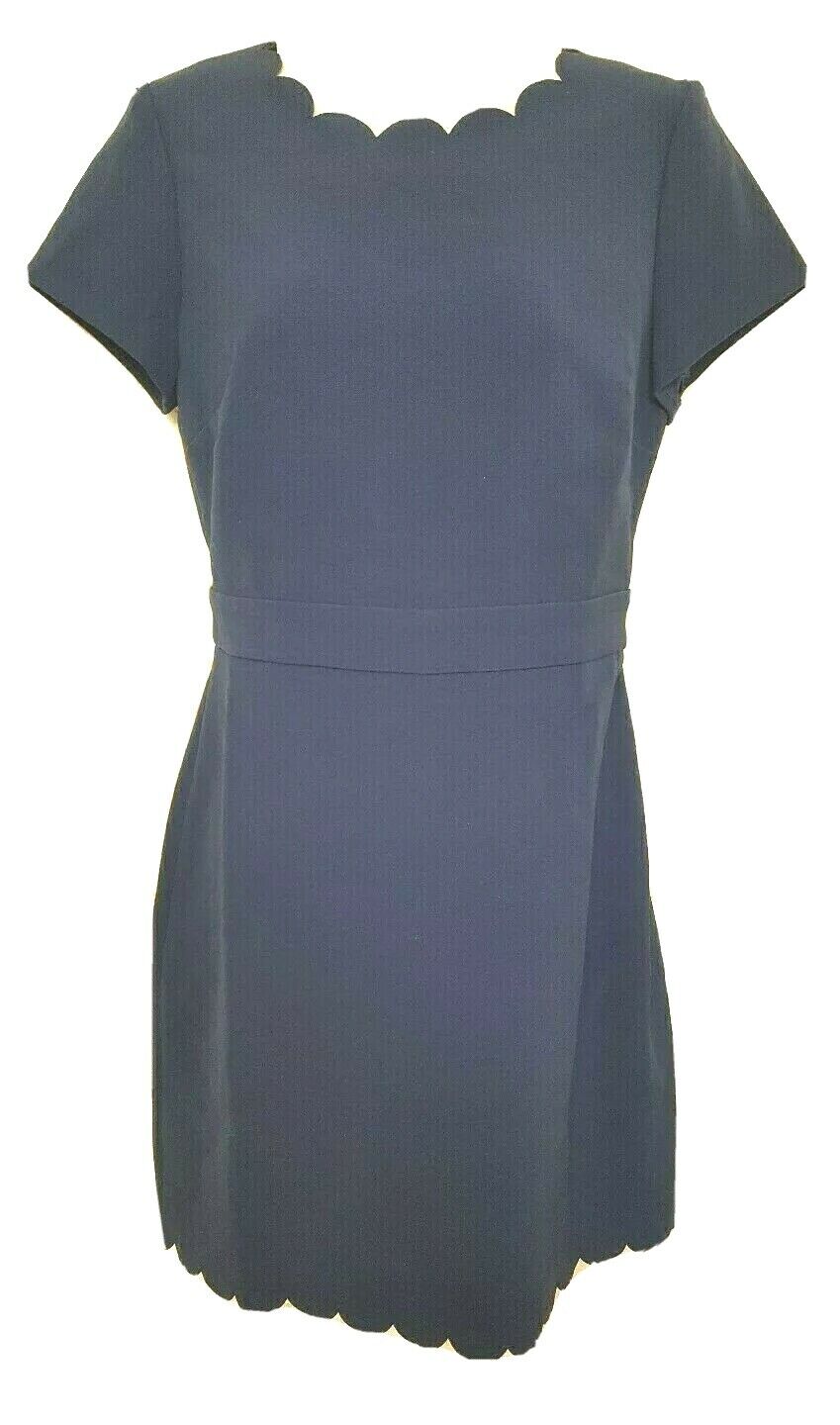 Maison Jules Women's Scalloped Short Sleeve Jewel Neck Above the Knee Sheath Cocktail Dress Blue Size 2