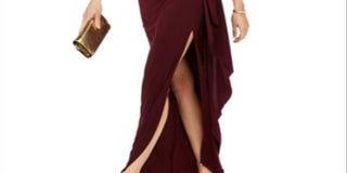 Betsy Adam Womens Slitted Solid Sleeveless Crew Neck Full-Length Empire Waist Evening Dress Red Size 10