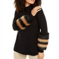 Alfani Women's Striped Faux Fur Cuff Sweater Black Size Small