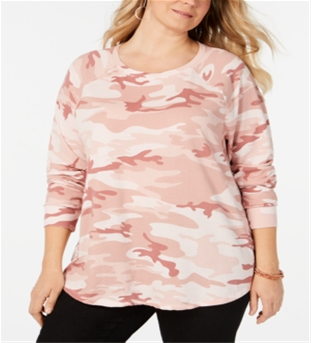 Love Tribe Women's Trendy Plus Camo Print Sweatshirt Pink Size 2X