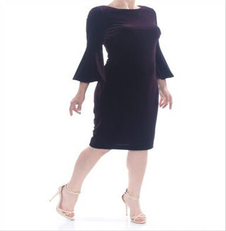 Calvin Klein Women's Bell Sleeve Velvet Dress Purple Size 4