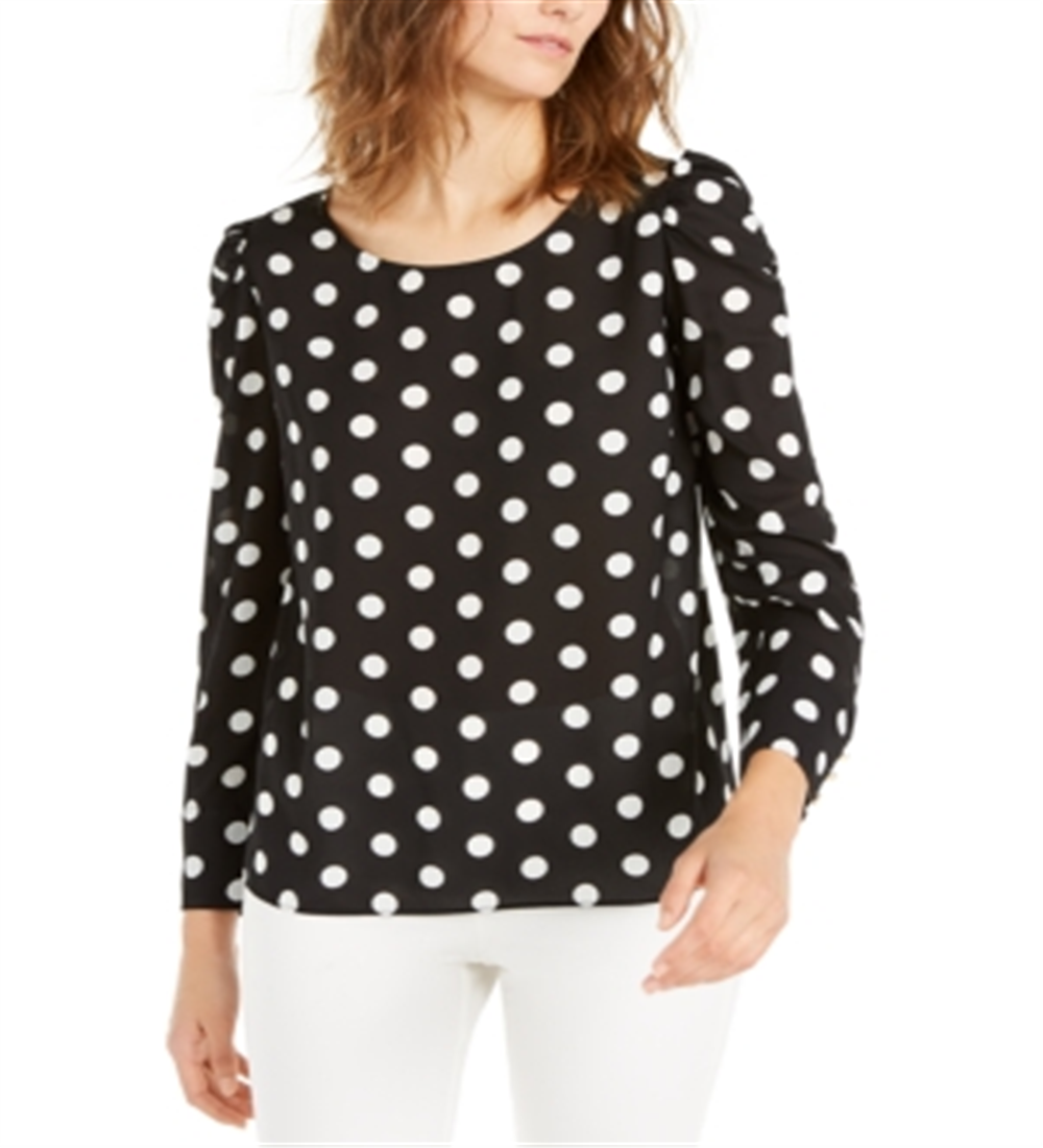 Alfani Women's Polka Dot Puff Sleeve Blouse Black Size X-Large